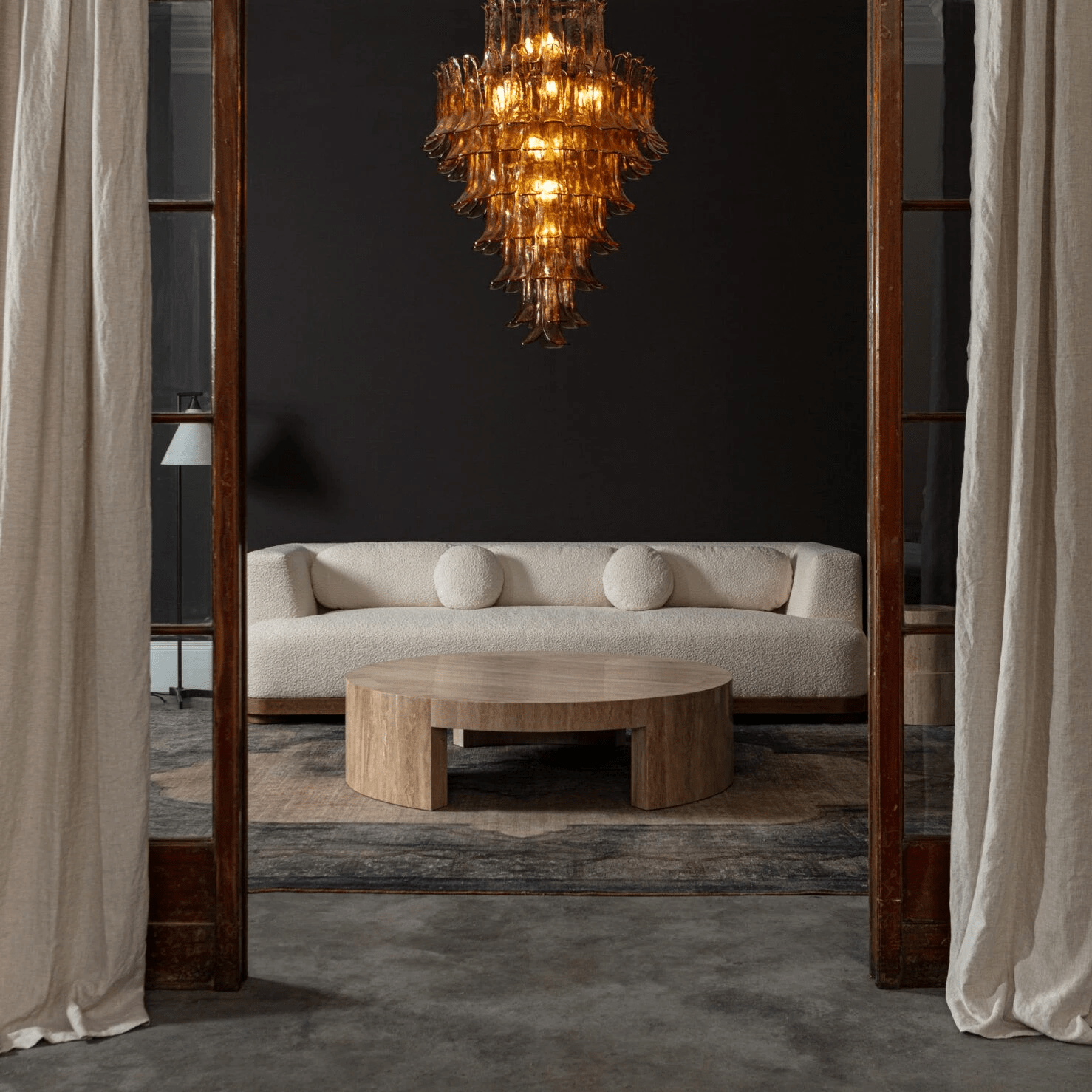Lykne Chandelier Amber Murano Glass Petal Mid Century-Neutral Decor