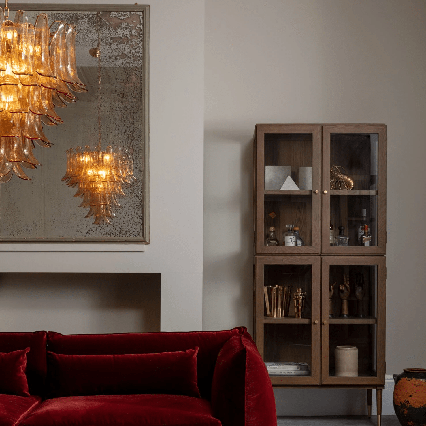 Lykne Chandelier Amber Murano Glass Petal Mid Century-Neutral Decor