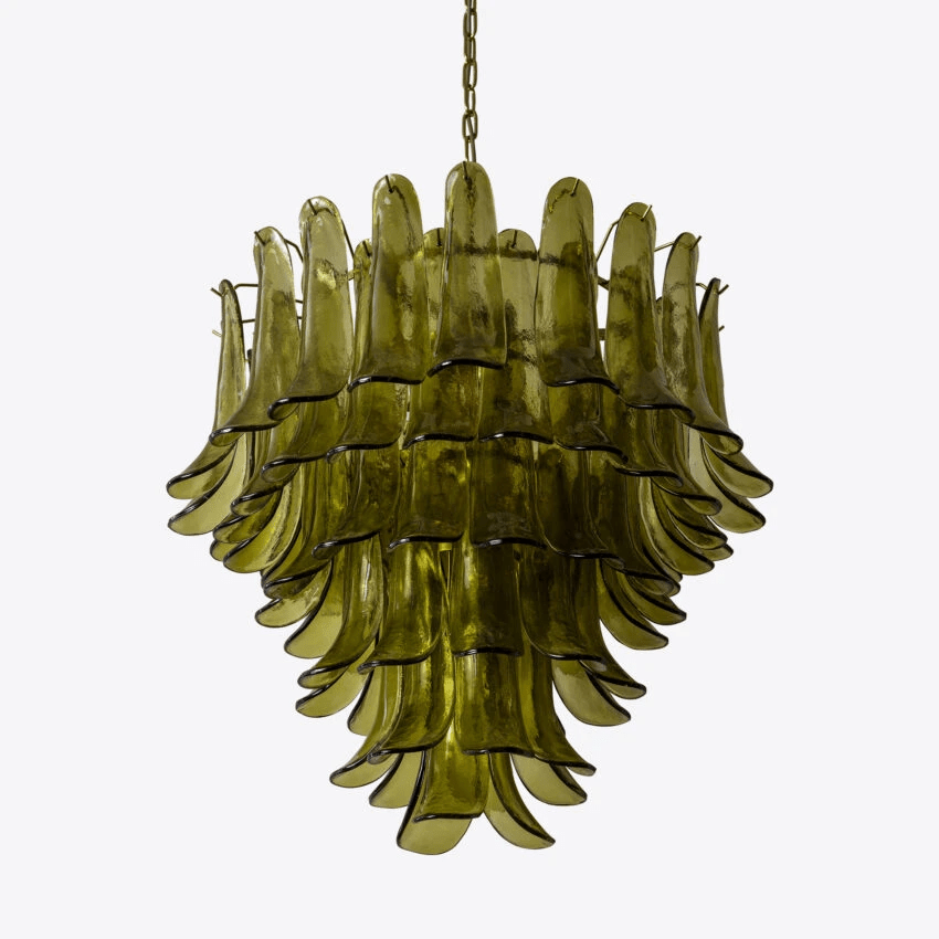 Darix Chandelier Green Petal Glass Layered Natural-Neutral Decor