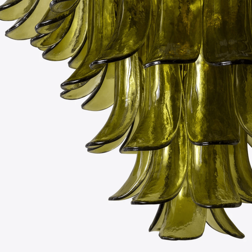 Aurora Chandelier Green Petal Glass Layered Natural-Neutral Decor