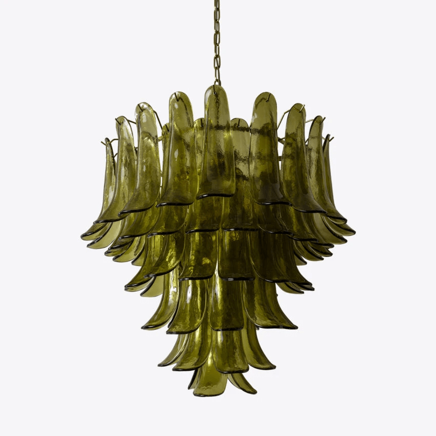Aurora Chandelier Green Petal Glass Layered Natural-Neutral Decor