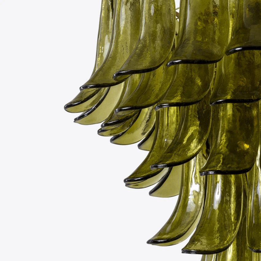 Darix Chandelier Green Petal Glass Layered Natural-Neutral Decor