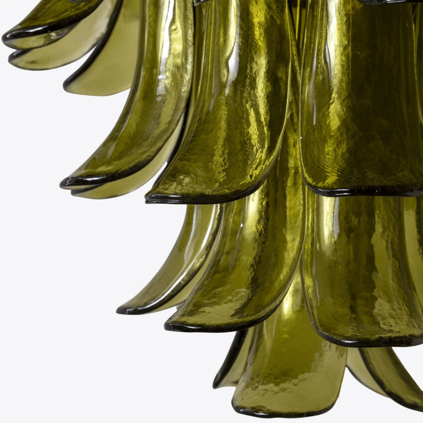 Darix Chandelier Green Petal Glass Layered Natural-Neutral Decor
