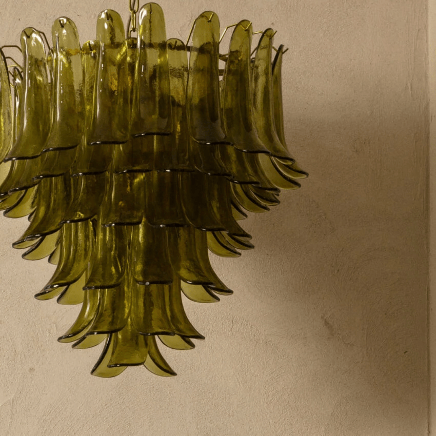 Darix Chandelier Green Petal Glass Layered Natural-Neutral Decor