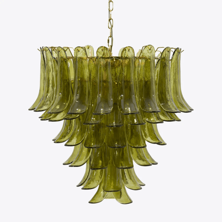 Aurora Chandelier Green Petal Glass Layered Natural-Neutral Decor