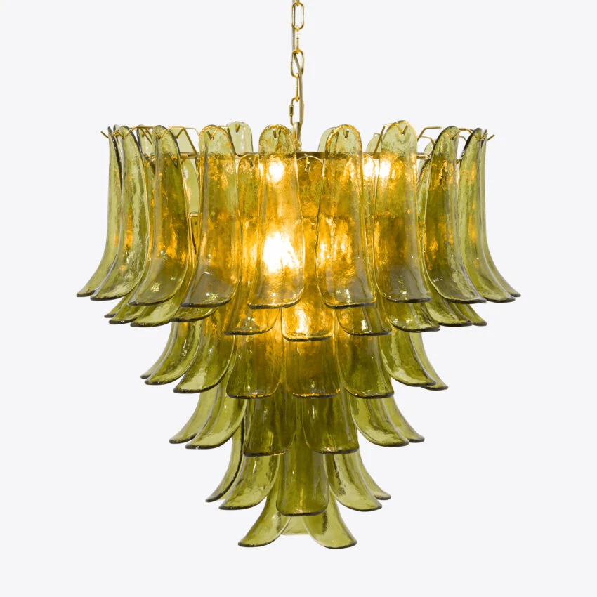 Aurora Chandelier Green Petal Glass Layered Natural-Neutral Decor
