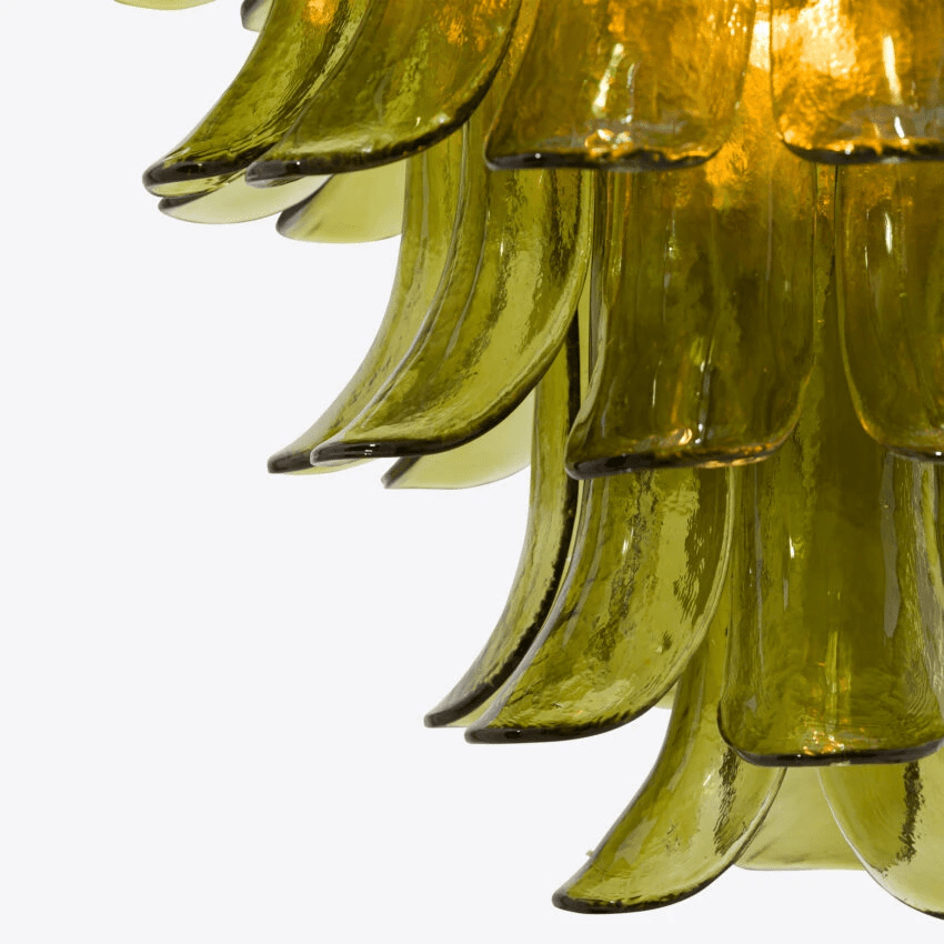 Aurora Chandelier Green Petal Glass Layered Natural-Neutral Decor
