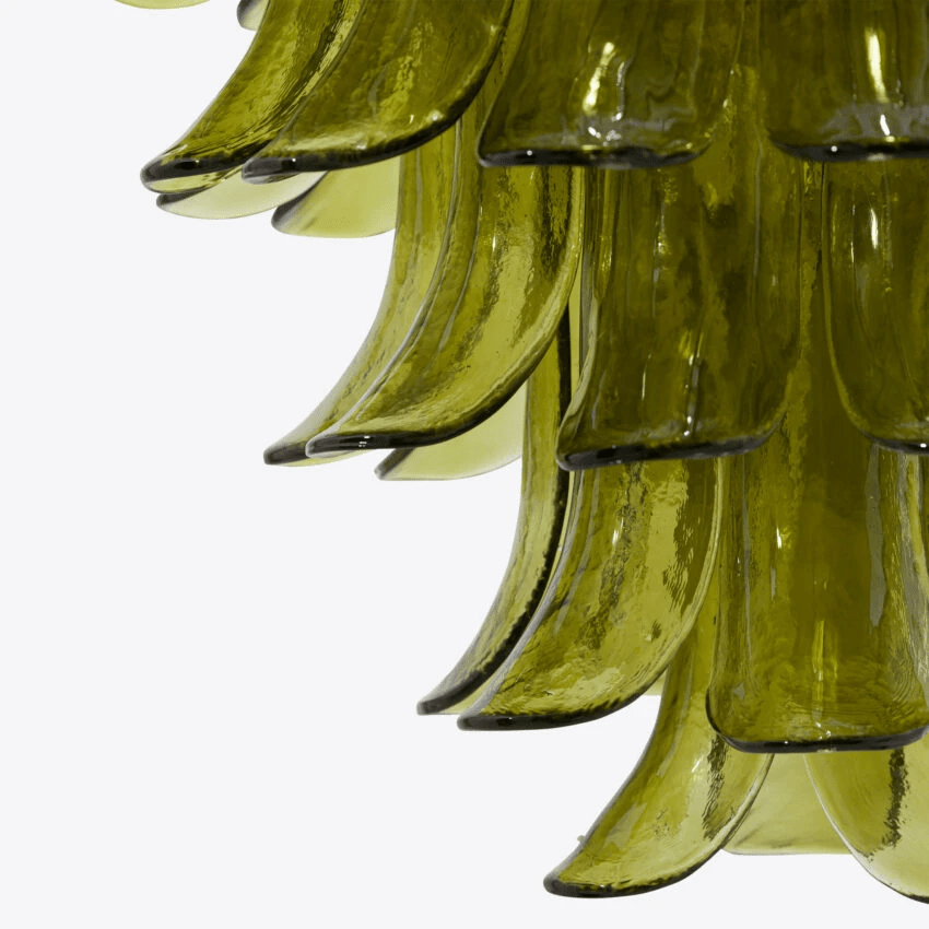 Darix Chandelier Green Petal Glass Layered Natural-Neutral Decor