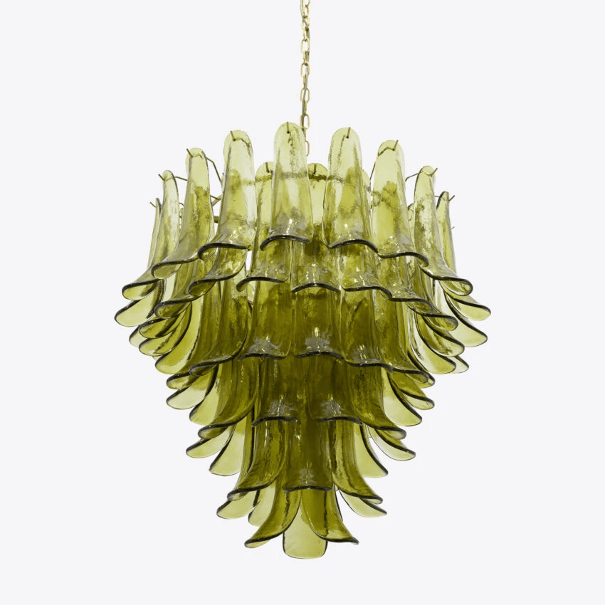 Aurora Chandelier Green Petal Glass Layered Natural-Neutral Decor