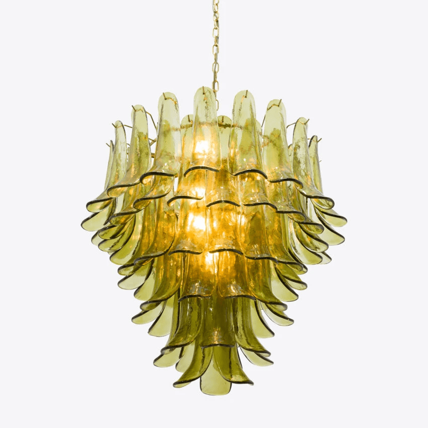 Darix Chandelier Green Petal Glass Layered Natural-Neutral Decor