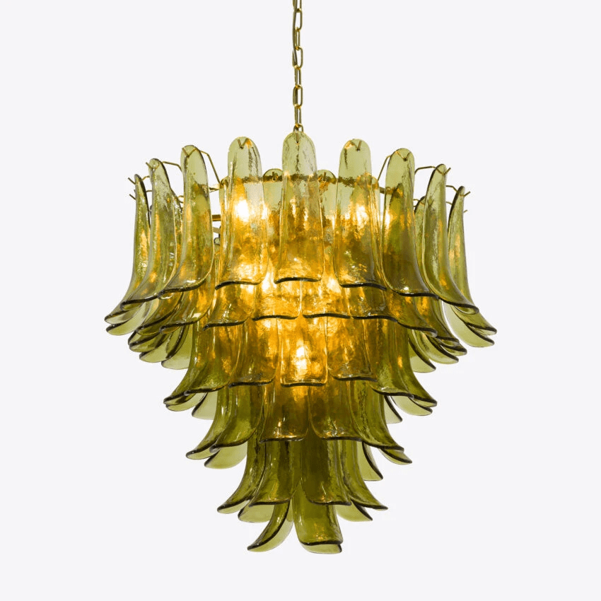 Darix Chandelier Green Petal Glass Layered Natural-Neutral Decor
