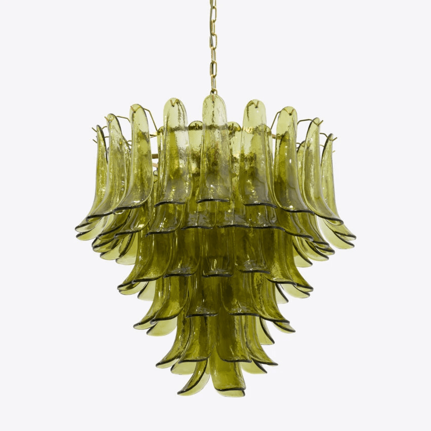 Aurora Chandelier Green Petal Glass Layered Natural-Neutral Decor