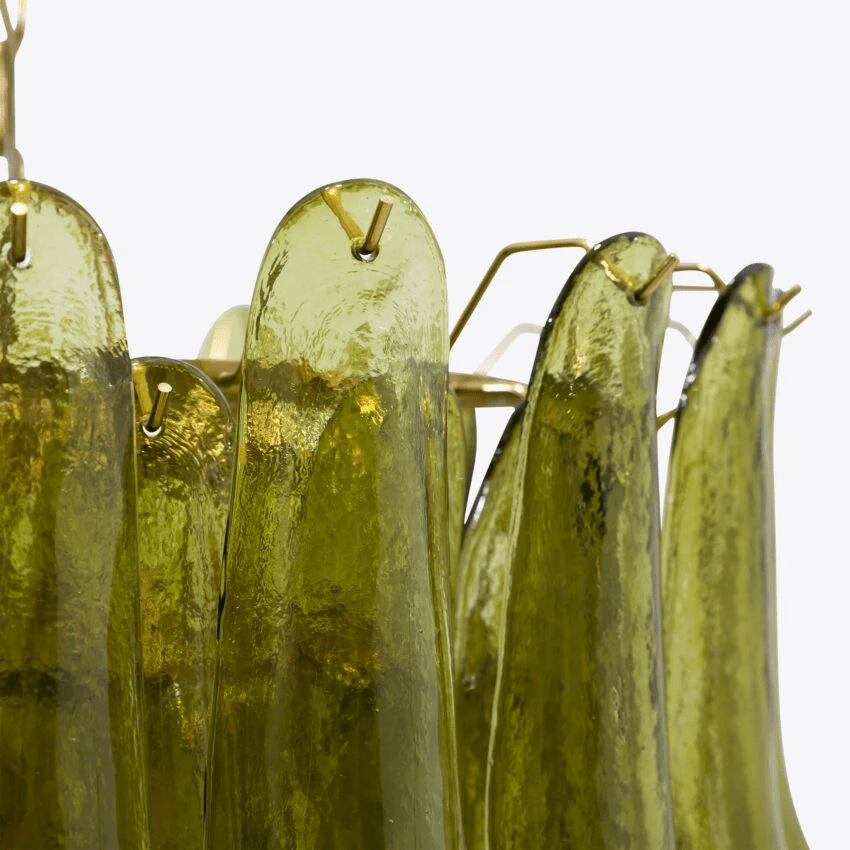 Darix Chandelier Green Petal Glass Layered Natural-Neutral Decor