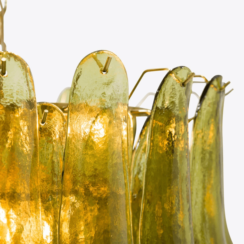 Darix Chandelier Green Petal Glass Layered Natural-Neutral Decor