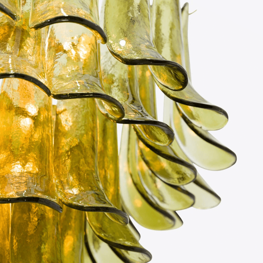 Darix Chandelier Green Petal Glass Layered Natural-Neutral Decor