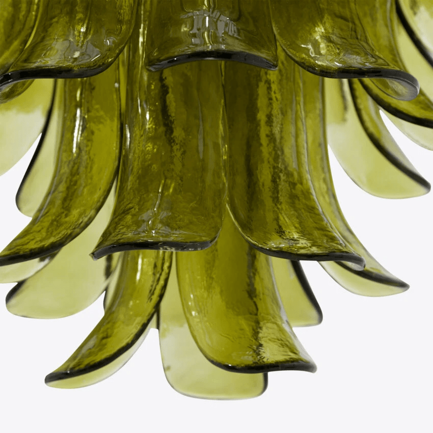 Aurora Chandelier Green Petal Glass Layered Natural-Neutral Decor
