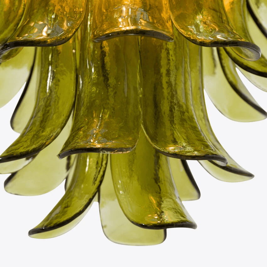 Aurora Chandelier Green Petal Glass Layered Natural-Neutral Decor
