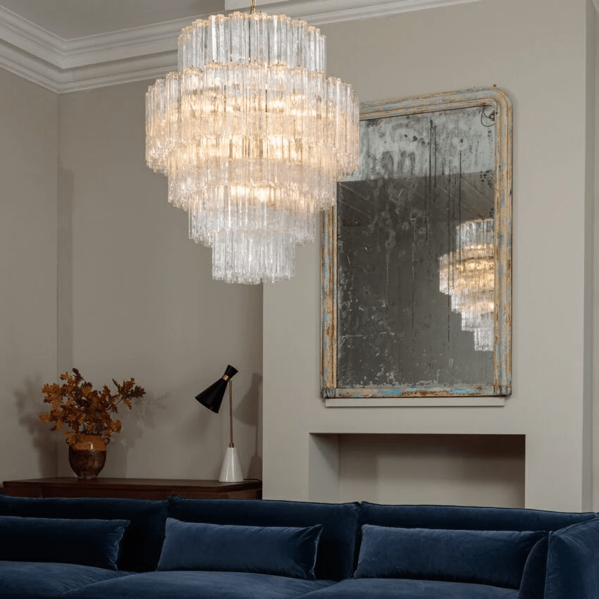 Aurora Chandelier Pink Prism Glass Layered Elegant-Neutral Decor