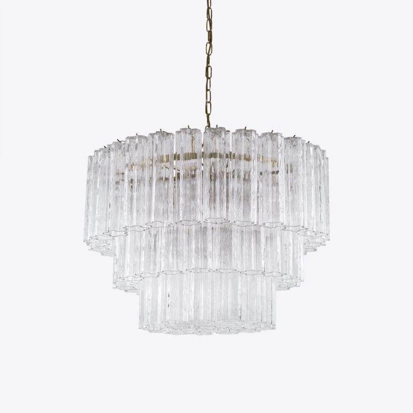Aurora Chandelier Five Tier Fluted Glass Tube Mid Century-Neutral Decor