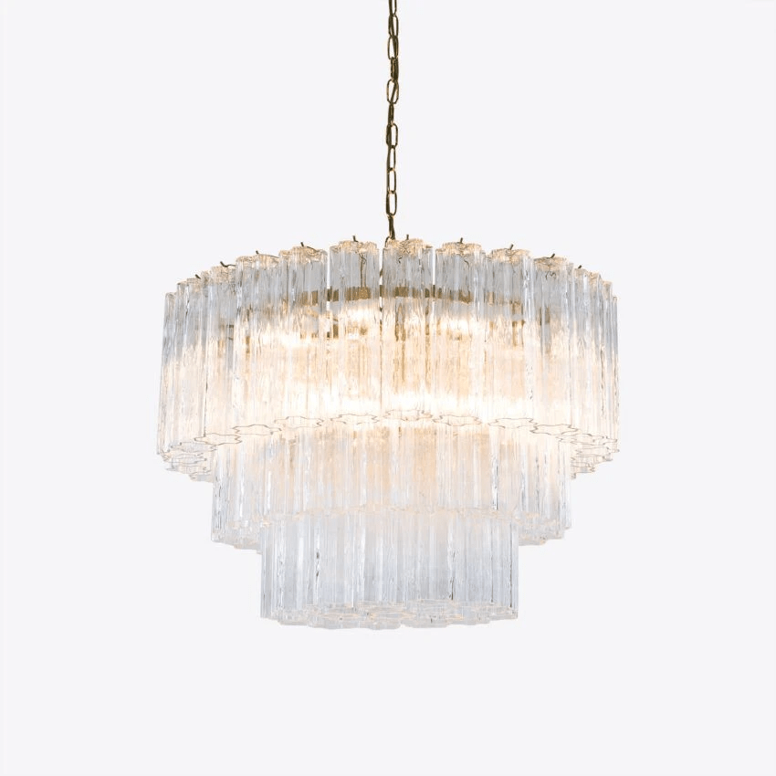 Aurora Chandelier Five Tier Fluted Glass Tube Mid Century-Neutral Decor