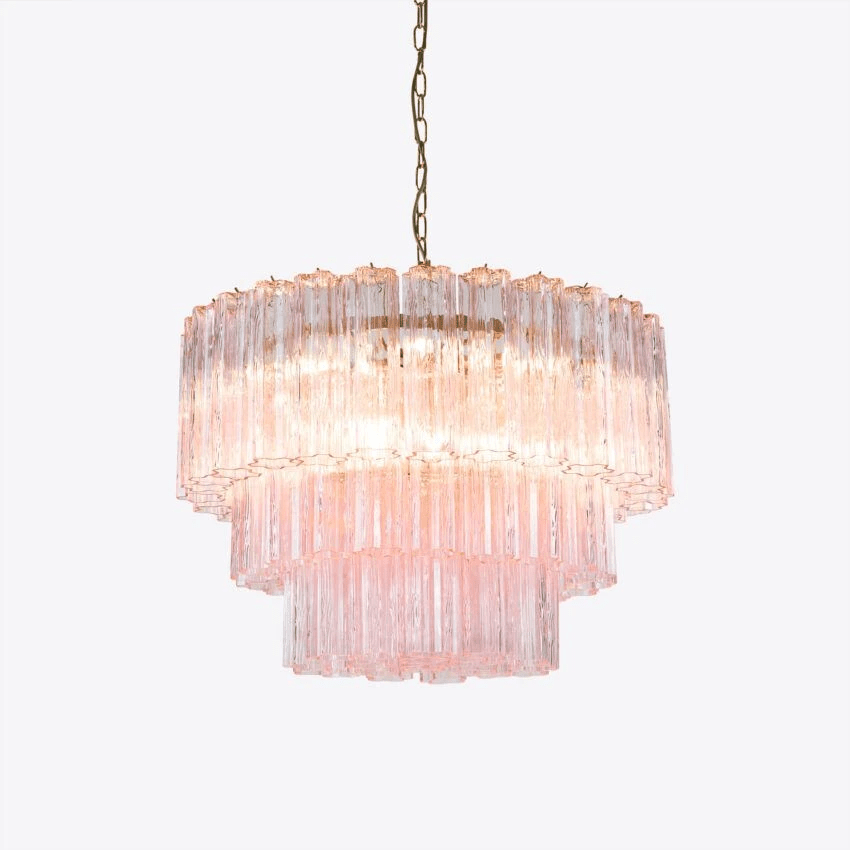 Aurora Chandelier Five Tier Fluted Glass Tube Mid Century-Neutral Decor