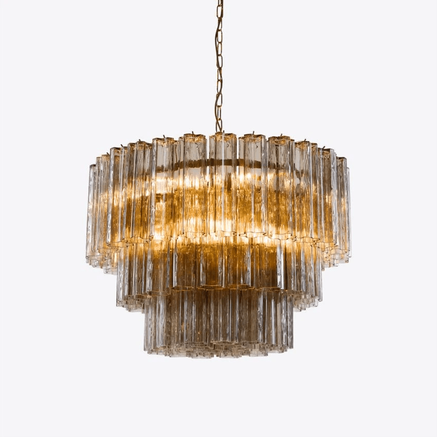 Aurora Chandelier Five Tier Fluted Glass Tube Mid Century-Neutral Decor