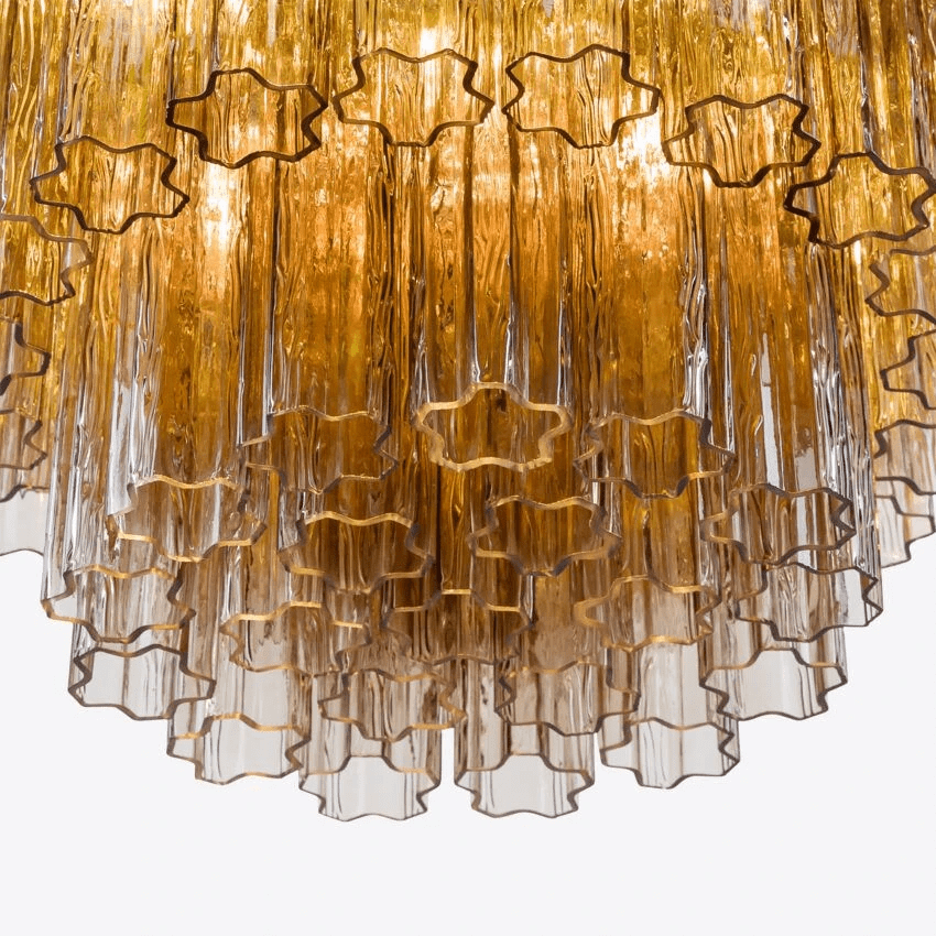 Aurora Chandelier Five Tier Fluted Glass Tube Mid Century-Neutral Decor