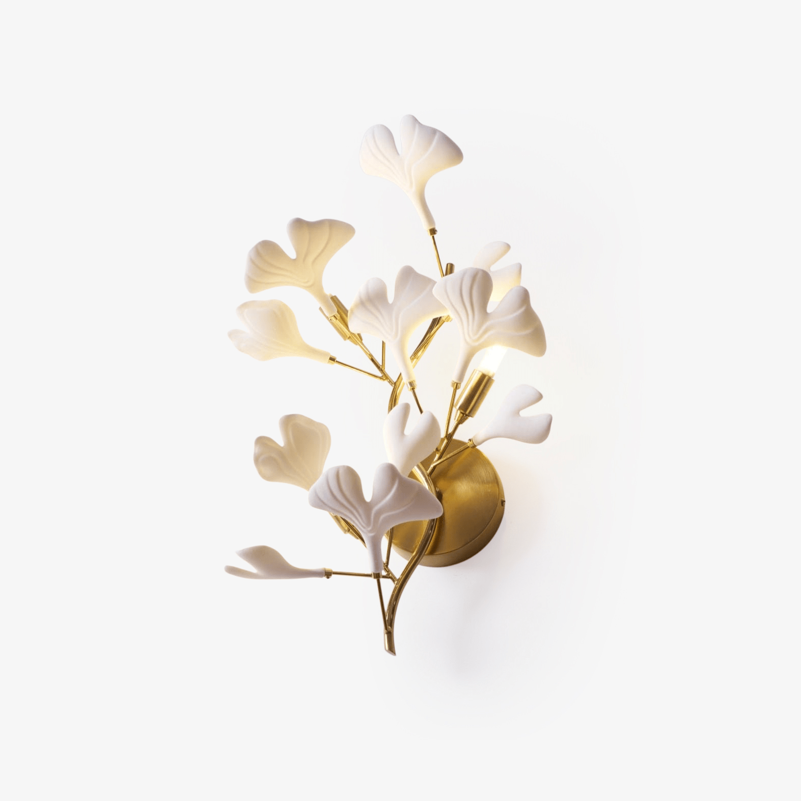 Oakes Postmodern Luxury Gingko Ceramics Wall Lamp-Neutral Decor