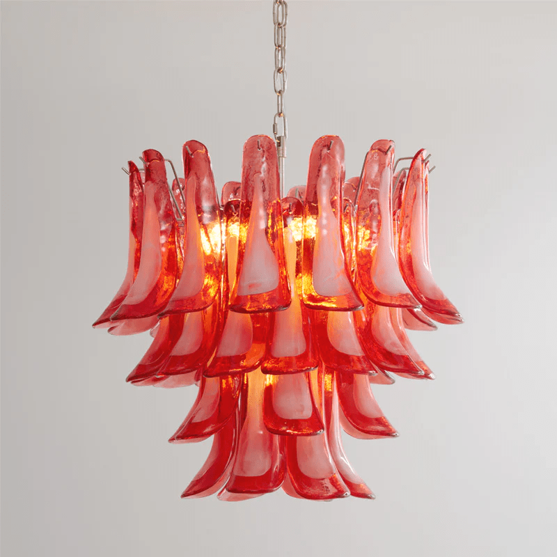 Aurora Chandelier Crimson Murano Glass Petals Layered Vintage-Neutral Decor