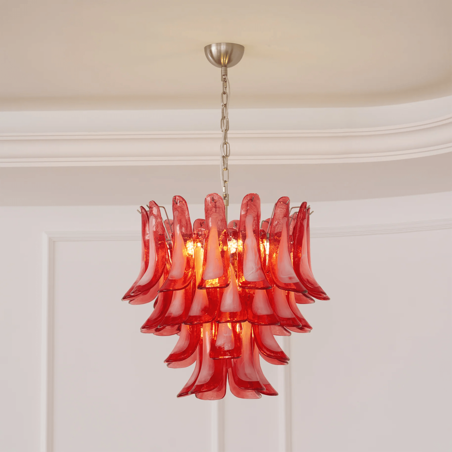 Aurora Chandelier Crimson Murano Glass Petals Layered Vintage-Neutral Decor