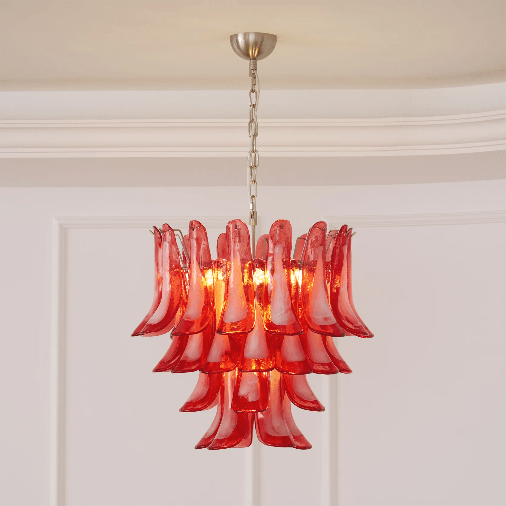 Aurora Chandelier Crimson Murano Glass Petals Layered Vintage-Neutral Decor