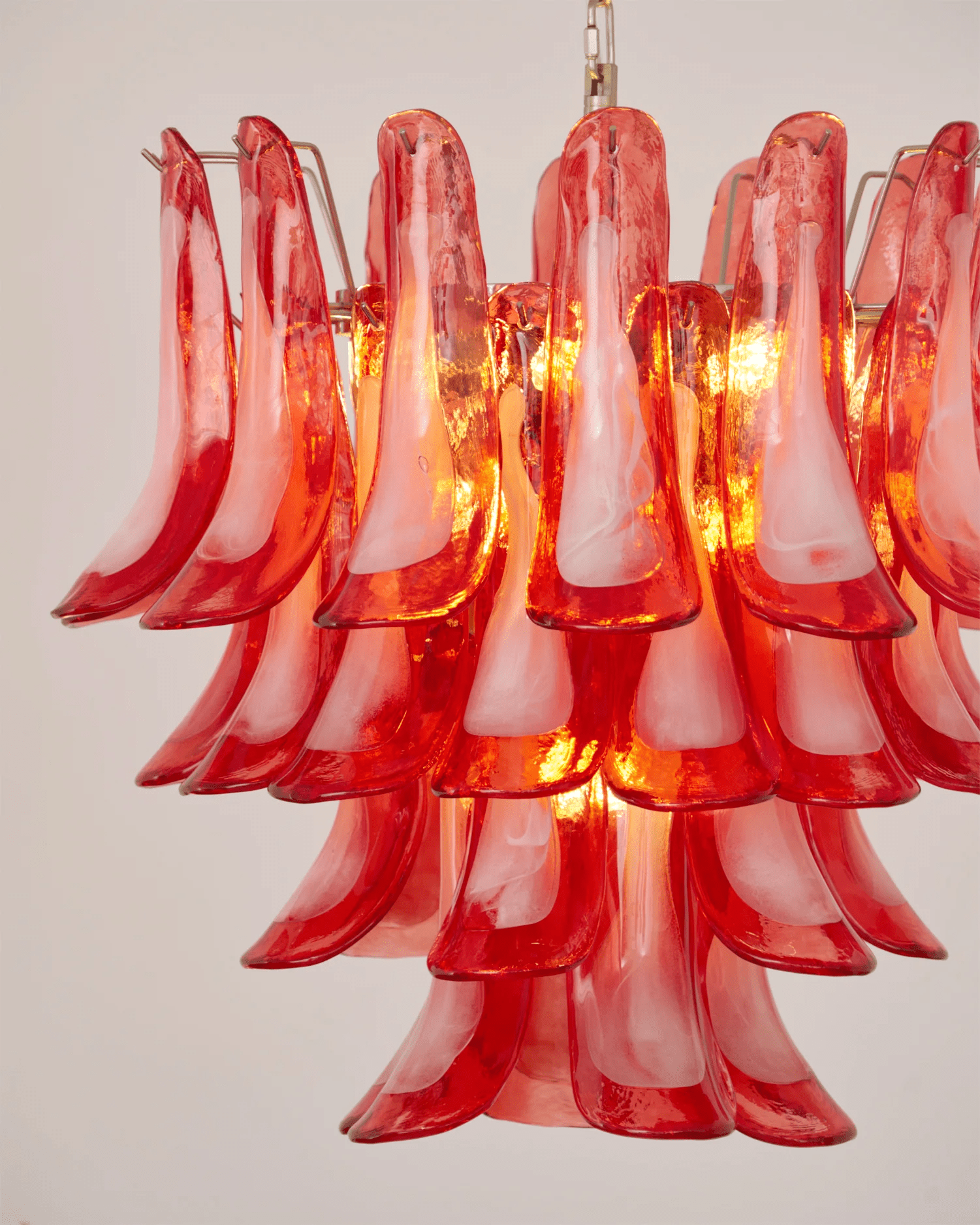 Aurora Chandelier Crimson Murano Glass Petals Layered Vintage-Neutral Decor