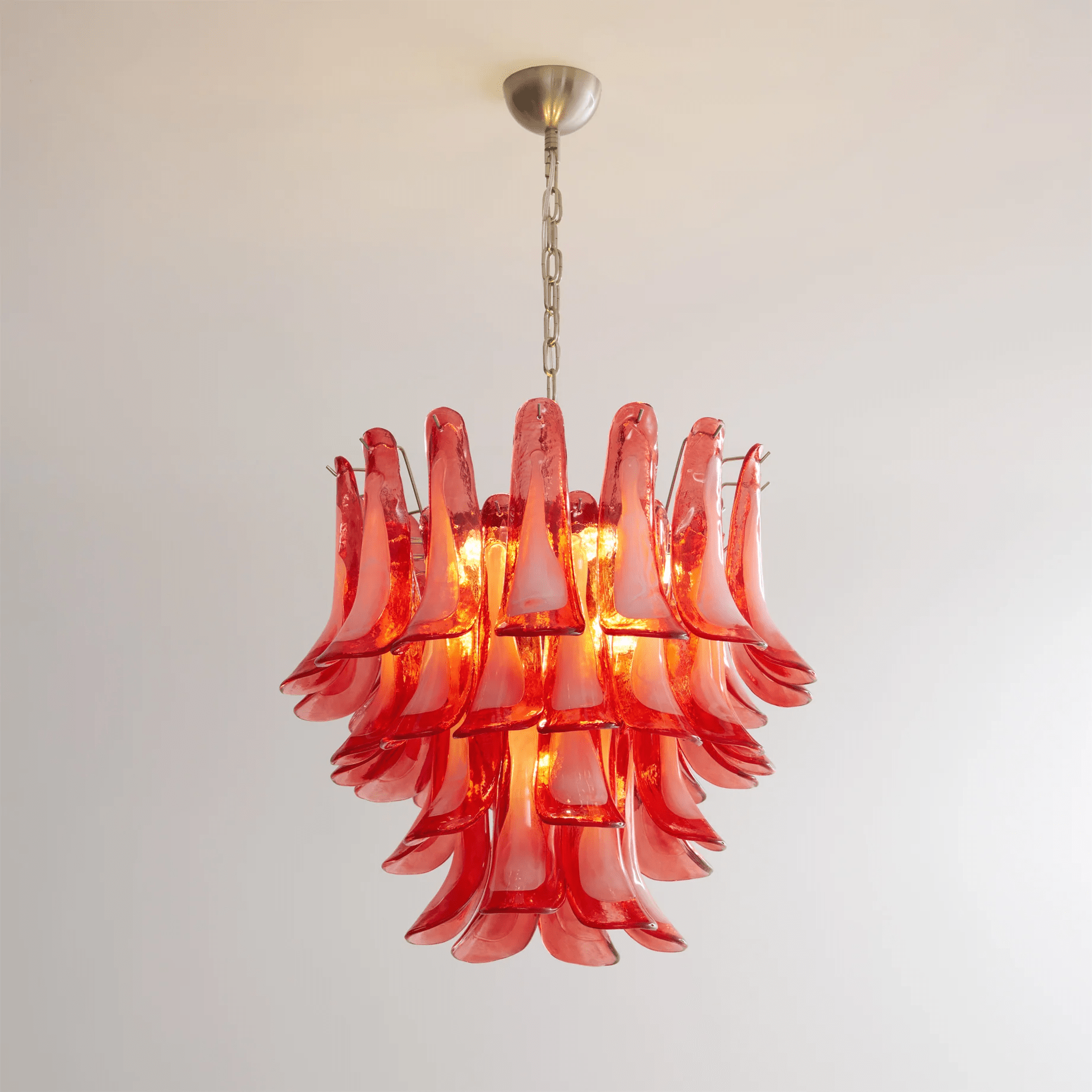 Aurora Chandelier Crimson Murano Glass Petals Layered Vintage-Neutral Decor