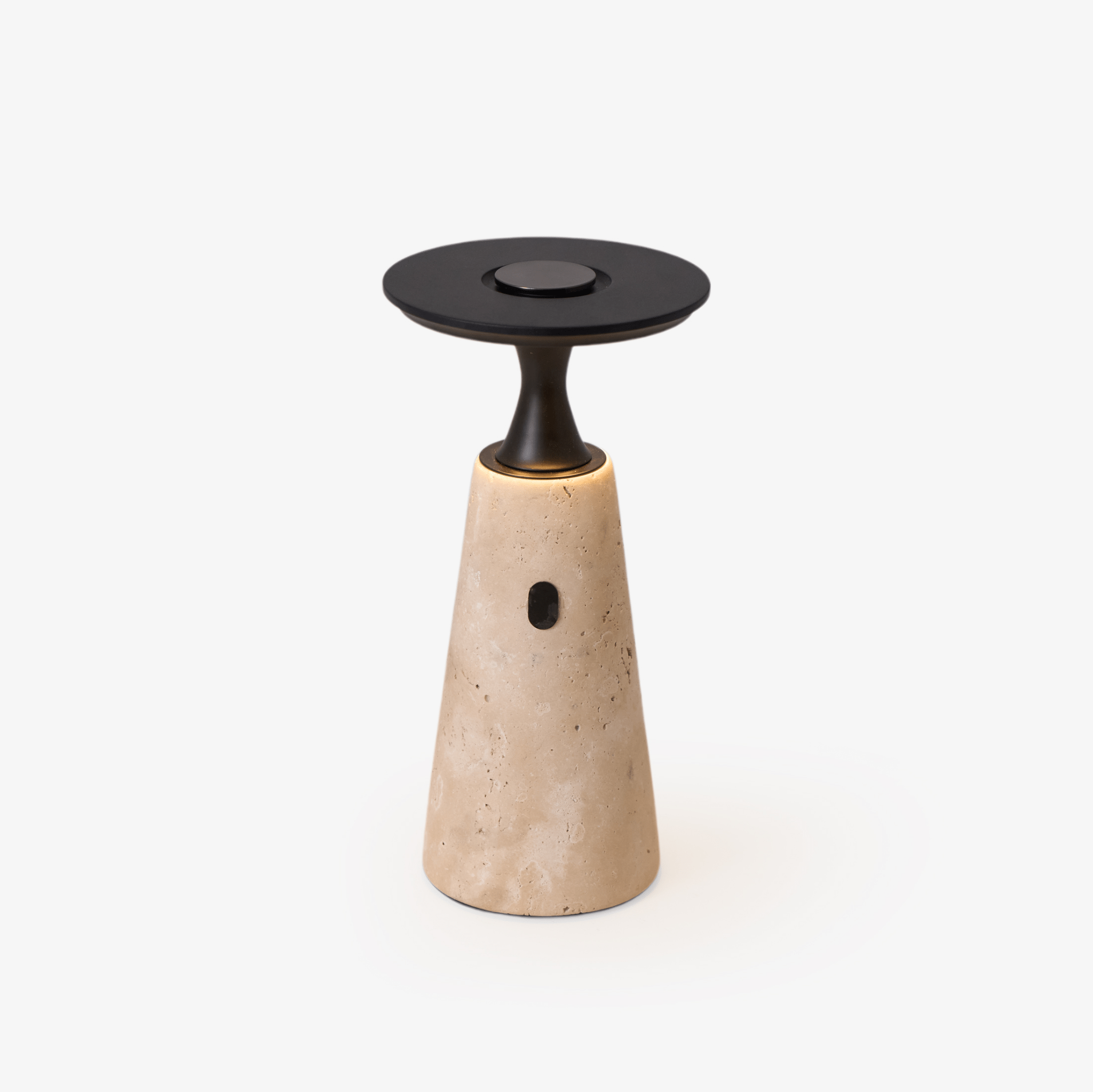 Vespera Sculptural Travertine Table Lamp-Neutral Decor