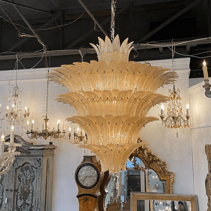 Tevenq Chandelier Murano Glass Palmette Leaf Tiered-Neutral Decor