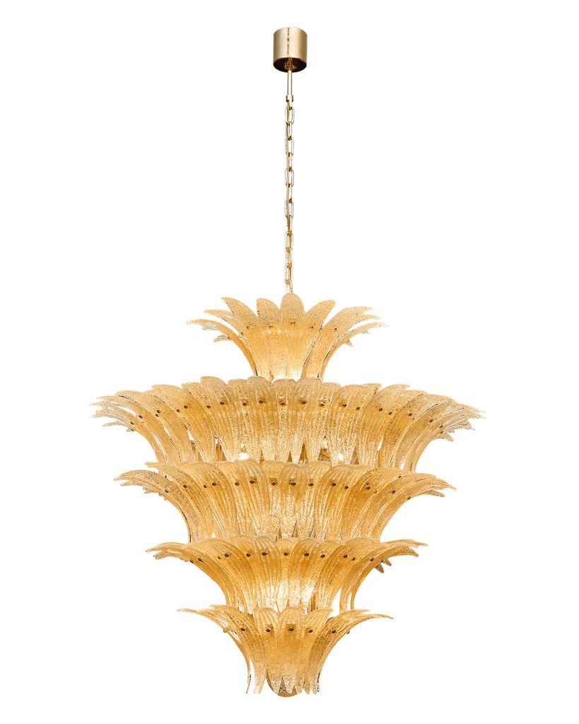 Tevenq Chandelier Murano Glass Palmette Leaf Tiered-Neutral Decor