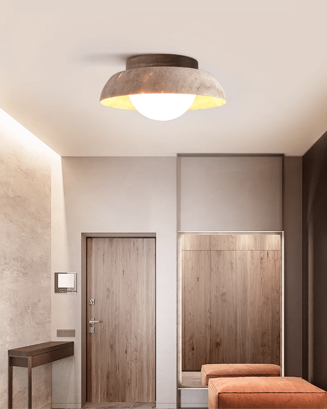 Anya Disc-Dome Travertine Ceiling Light-Neutral Decor