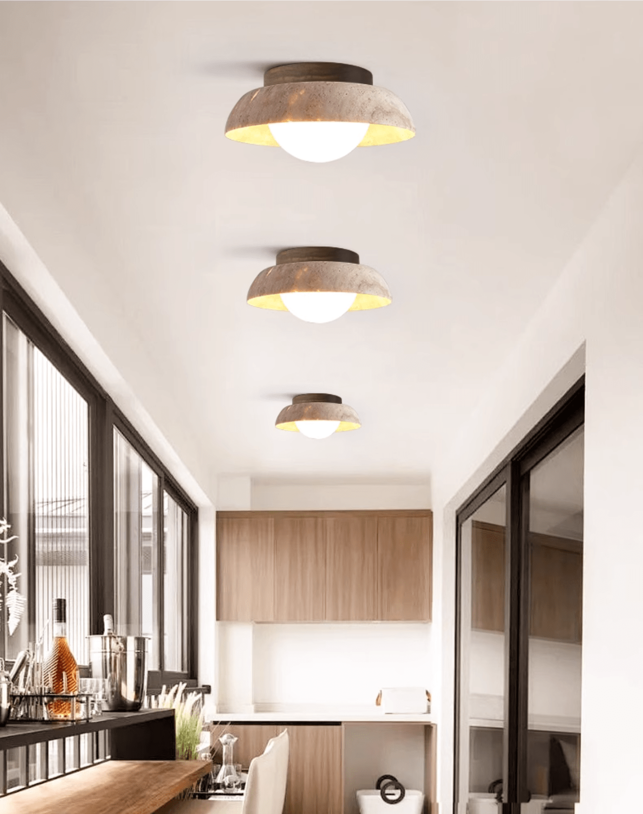 Anya Disc-Dome Travertine Ceiling Light-Neutral Decor