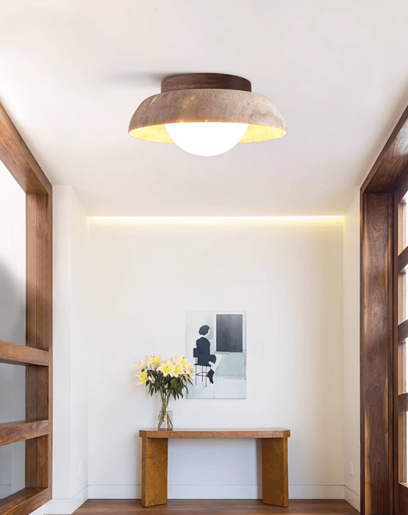 Anya Disc-Dome Travertine Ceiling Light-Neutral Decor