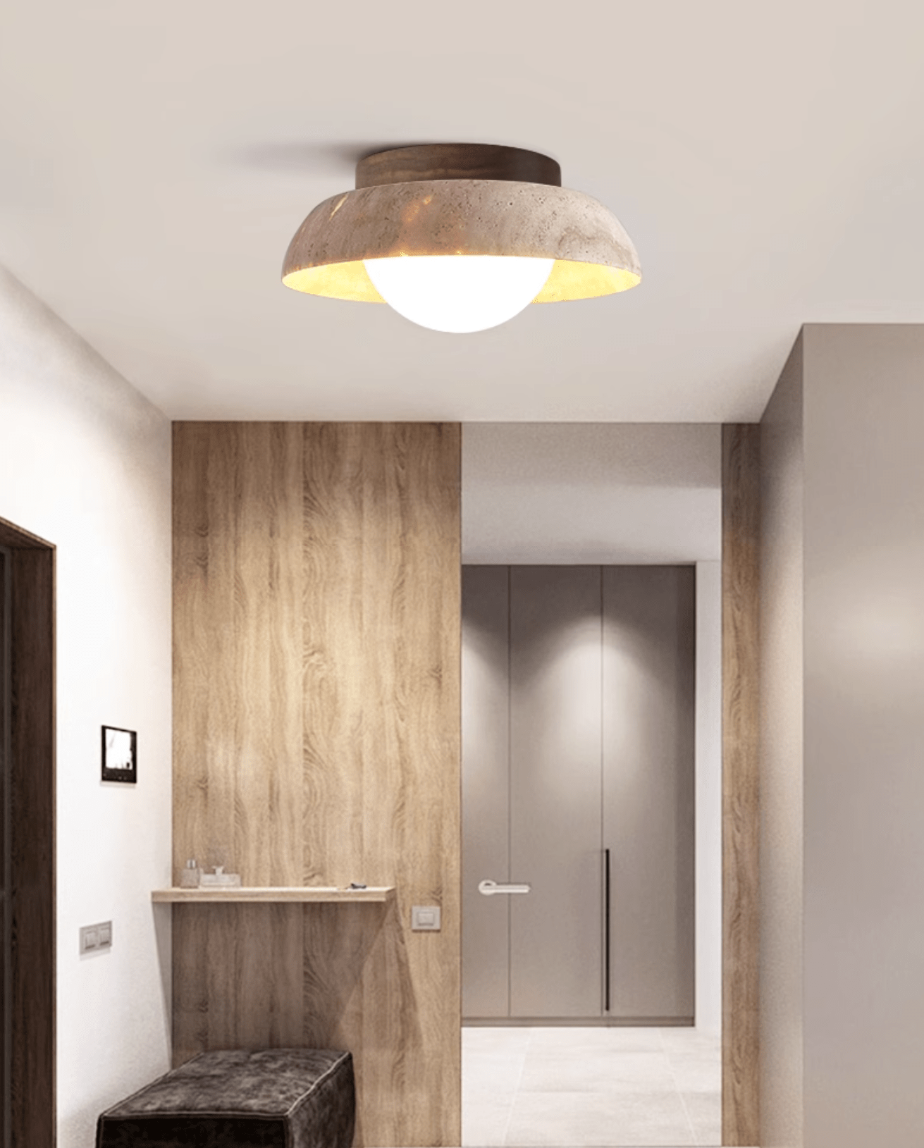 Anya Disc-Dome Travertine Ceiling Light-Neutral Decor