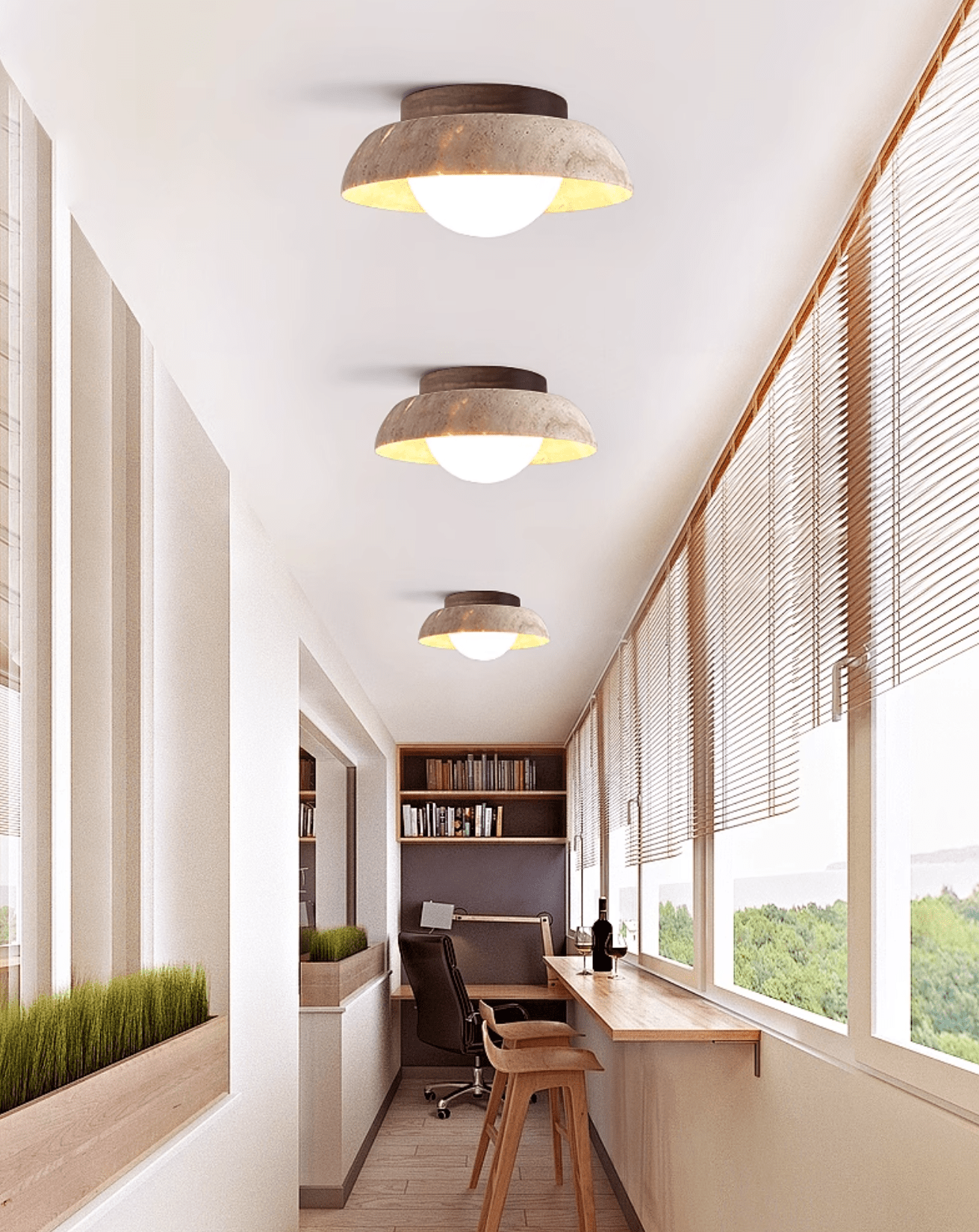 Anya Disc-Dome Travertine Ceiling Light-Neutral Decor