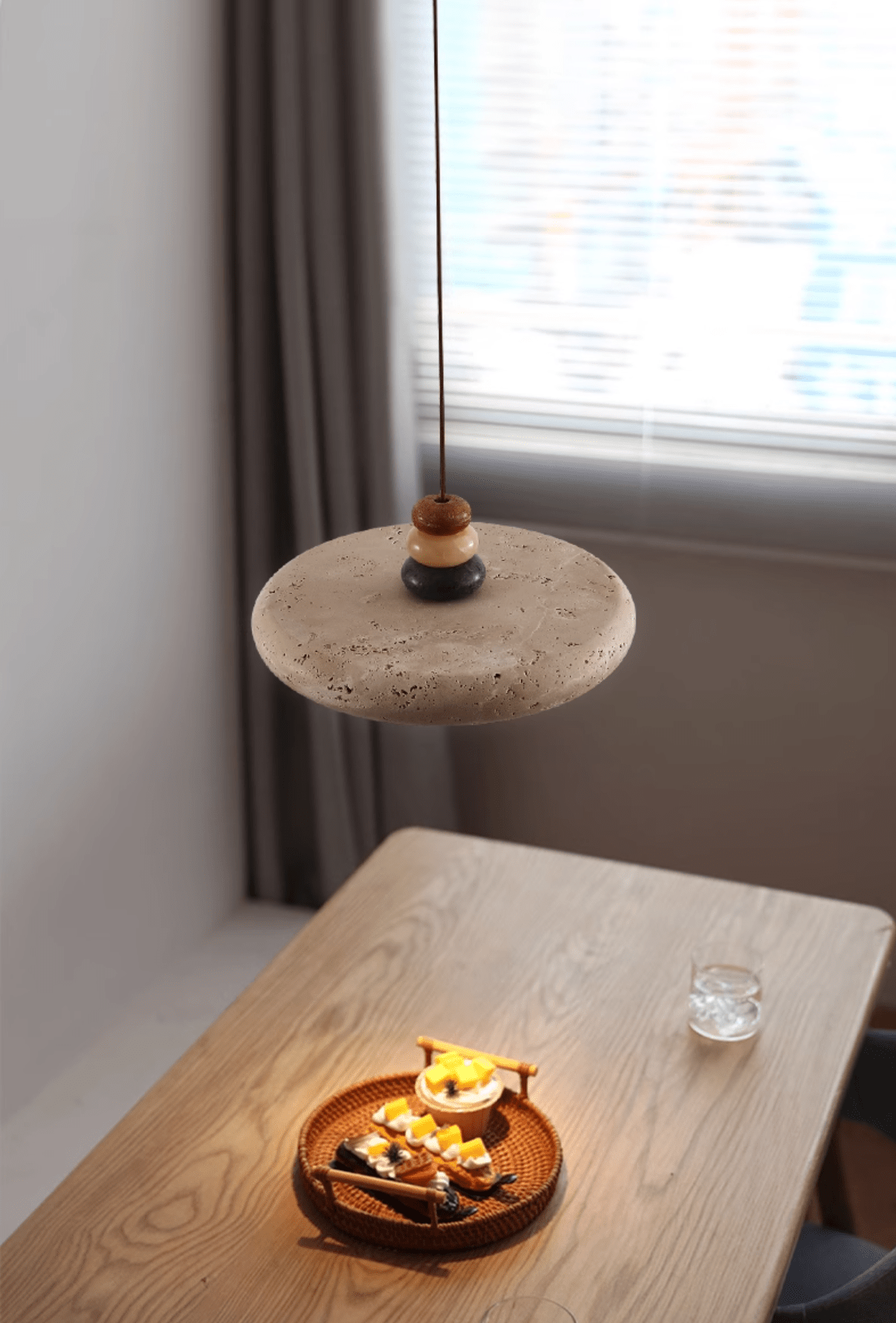 Cuvarora Disc Travertine Pendant Light-Neutral Decor