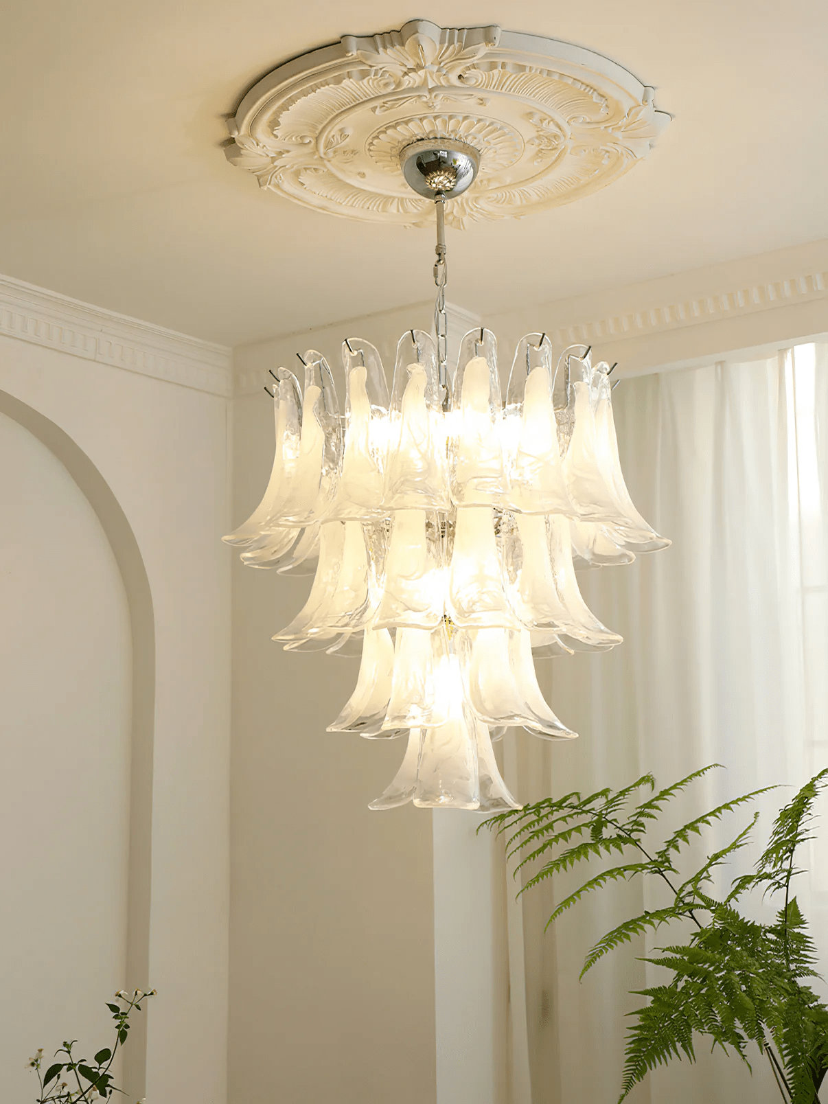 Aurora Chandelier Murano Glass Petals Vintage-Neutral Decor