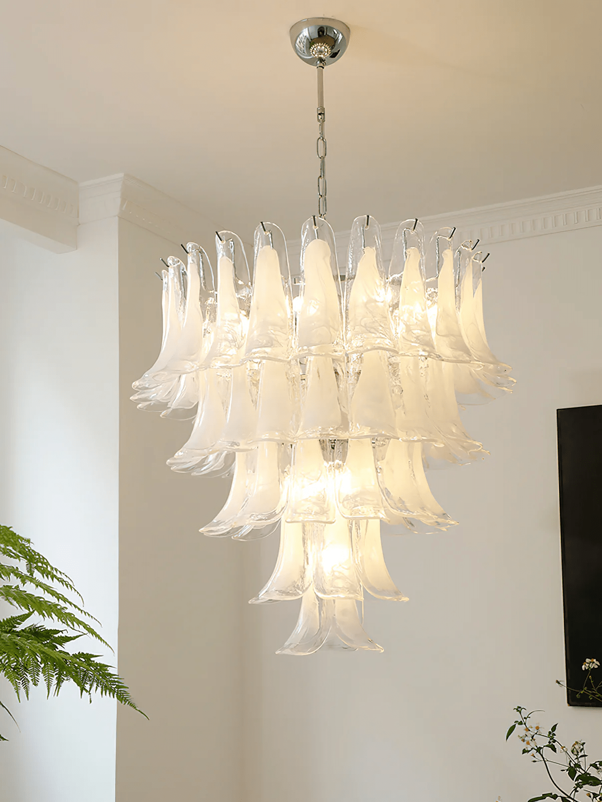 Aurora Chandelier Murano Glass Petals Vintage-Neutral Decor