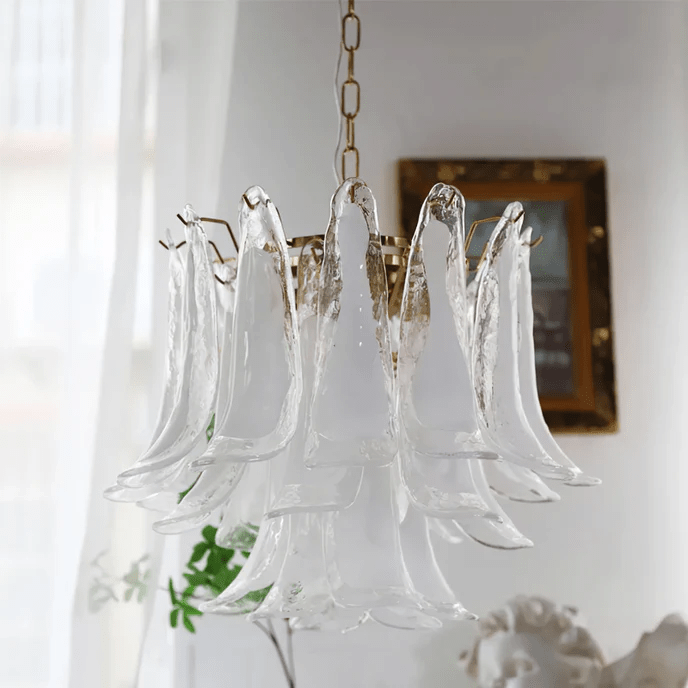 Elvess Chandelier Murano Glass Leaf Golden-Neutral Decor