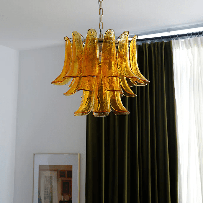 Elvess Chandelier Murano Glass Leaf Golden-Neutral Decor