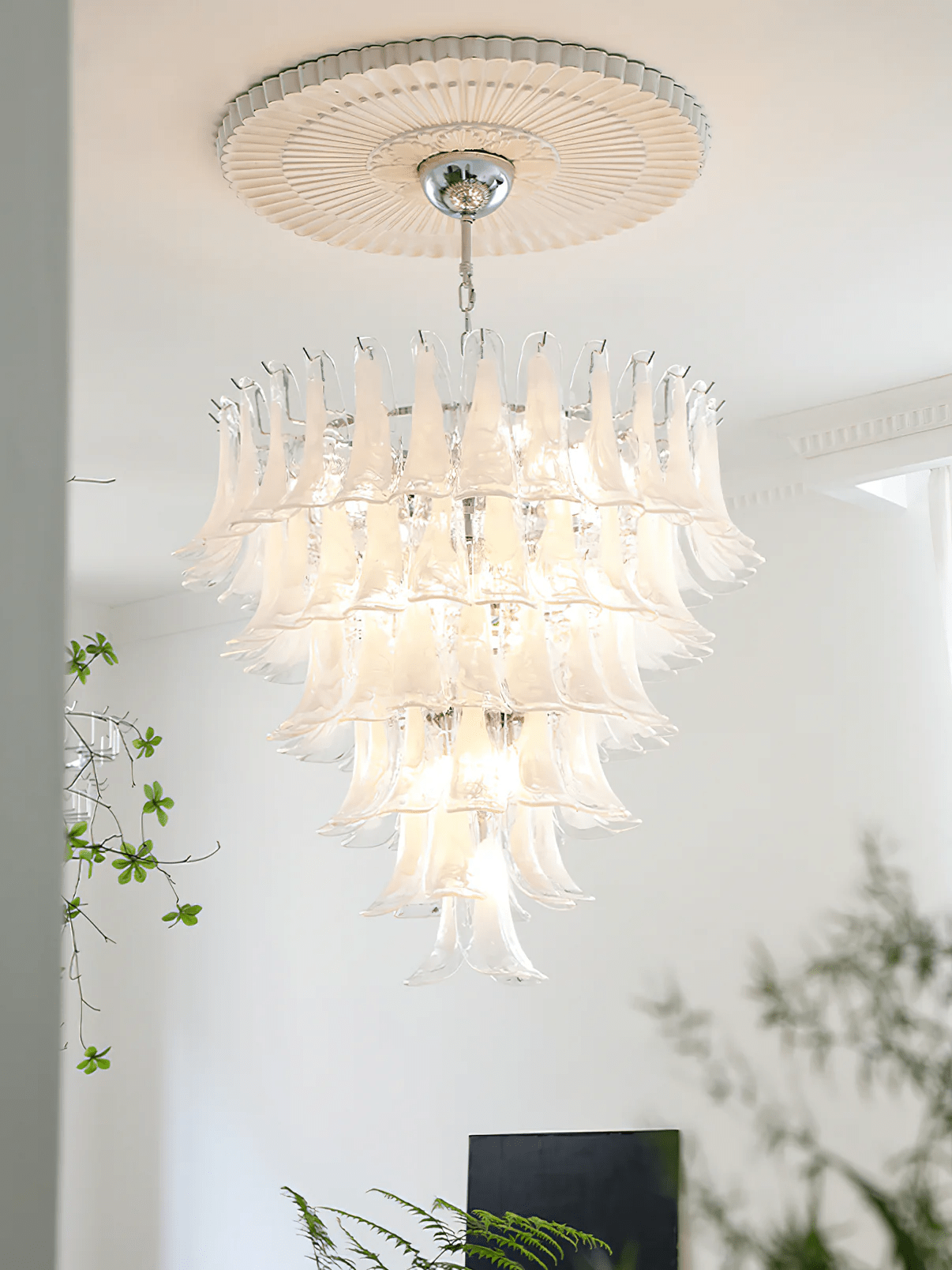 Aurora Chandelier Murano Glass Petals Vintage-Neutral Decor