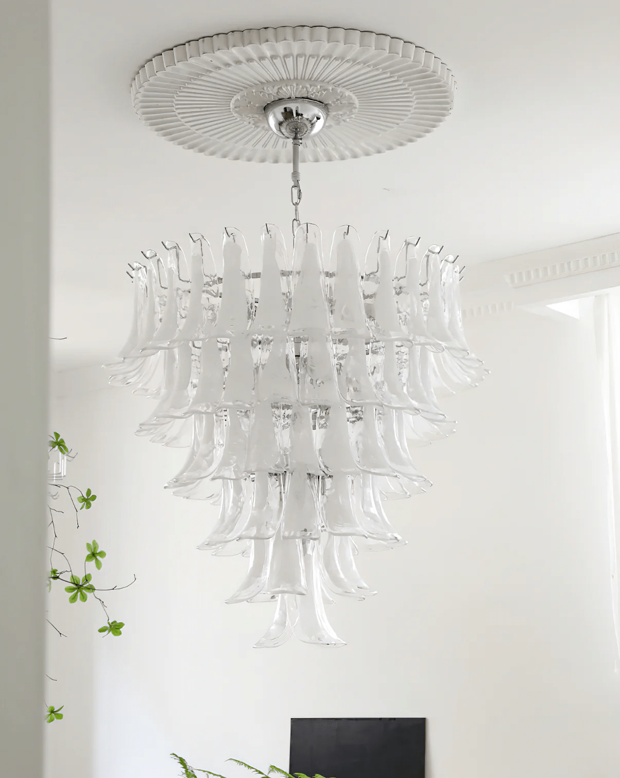 Aurora Chandelier Murano Glass Petals Vintage-Neutral Decor