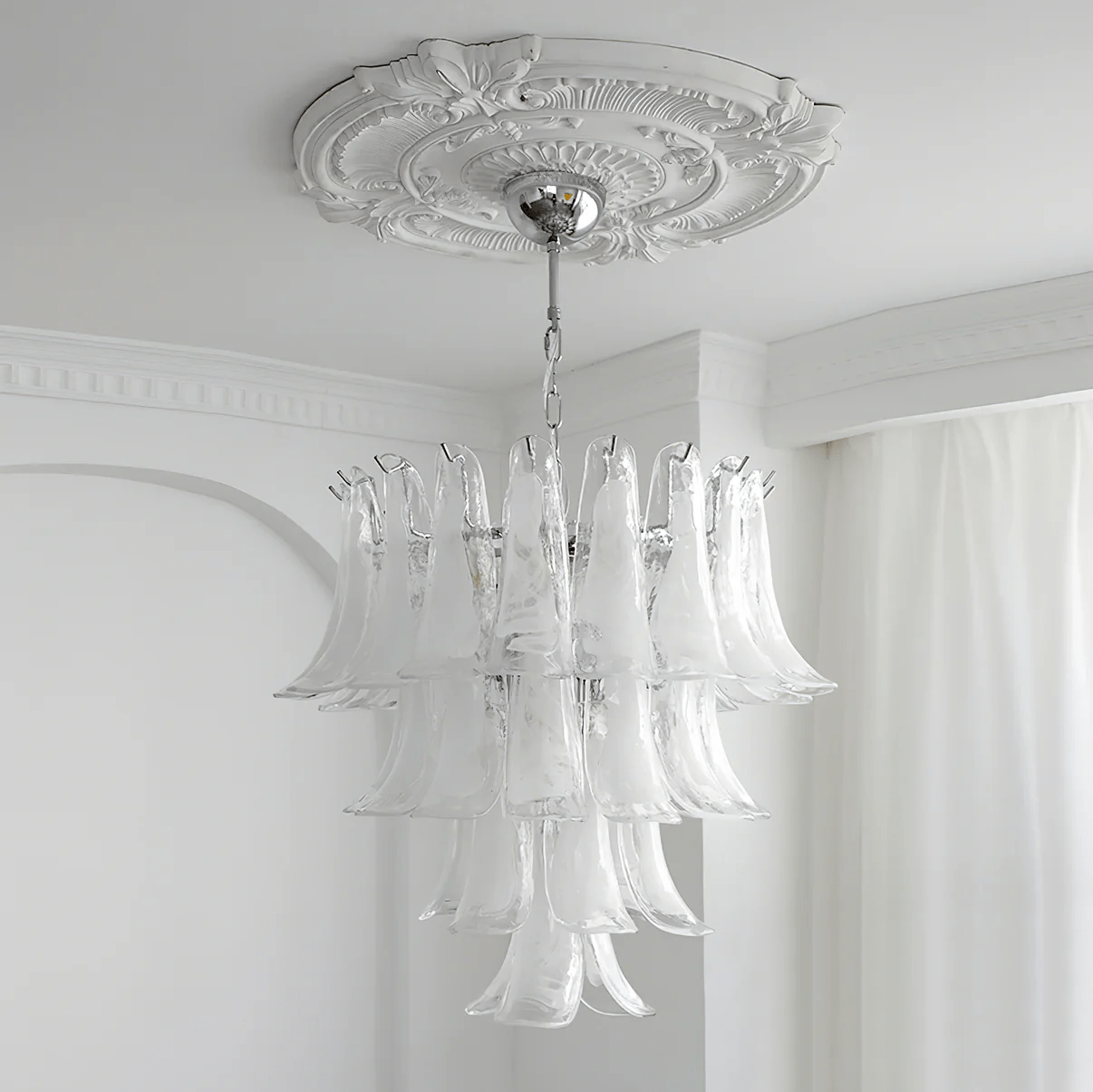 Aurora Chandelier Murano Glass Petals Vintage-Neutral Decor