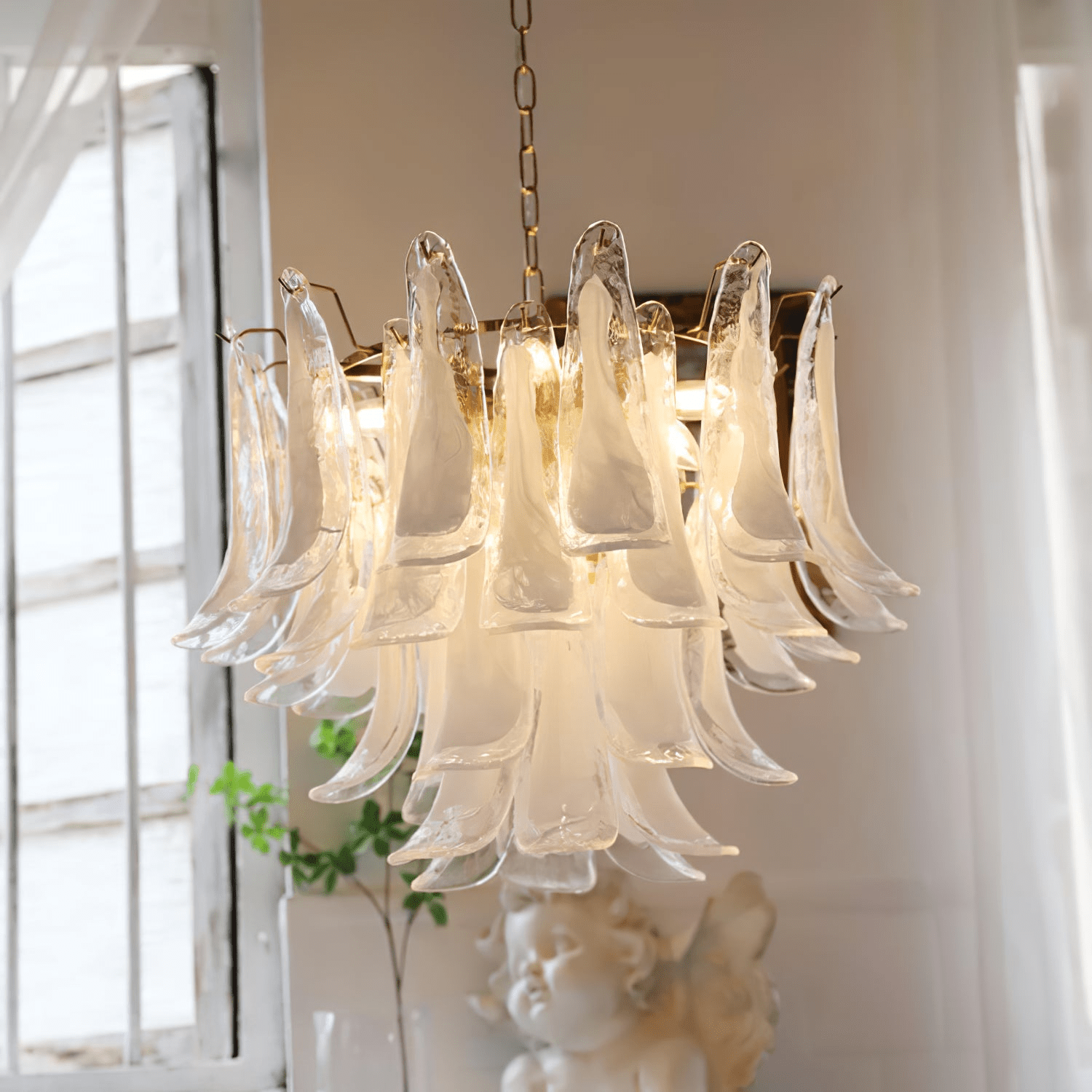 Aurora Chandelier Murano Glass Petals Vintage-Neutral Decor